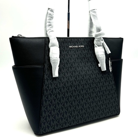 Michael Kors Large Charlotte TZ Tote Bag Black Signature - Picture 1 of 10